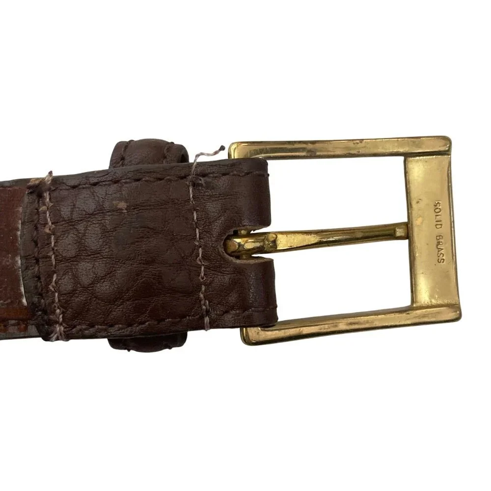 Dooney & Bourke Textured Brown Leather Belt Mens 40 Brass Buckle Made In USA